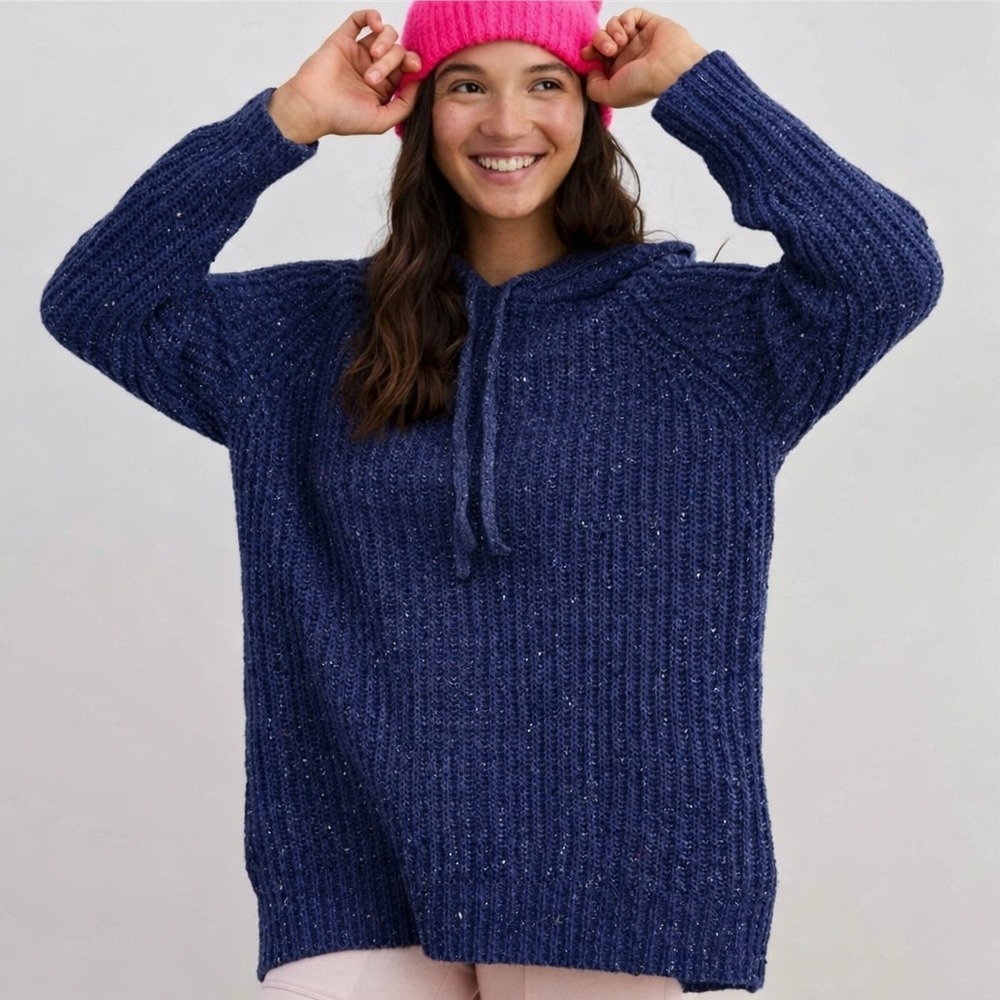 Aerie Women's Open Road Hooded Sweater XL Oversized Speckled Knit Cozy‎ Hoodie